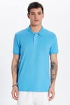 Erkek Slim Fit Dar Kesim %100 Pamuk Mavi Polo Yaka Tişört