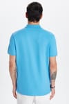 Erkek Slim Fit Dar Kesim %100 Pamuk Mavi Polo Yaka Tişört