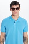 Erkek Slim Fit Dar Kesim %100 Pamuk Mavi Polo Yaka Tişört
