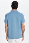 Erkek Slim Fit Dar Kesim %100 Pamuk Mavi Polo Yaka Tişört