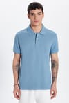 Erkek Slim Fit Dar Kesim %100 Pamuk Mavi Polo Yaka Tişört