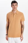 Erkek Slim Fit Dar Kesim %100 Pamuk Kahverengi Polo Yaka Tişört