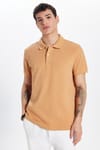 Erkek Slim Fit Dar Kesim %100 Pamuk Kahverengi Polo Yaka Tişört
