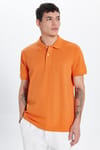 Erkek Slim Fit Dar Kesim %100 Pamuk Turuncu Polo Yaka Tişört