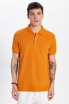 Erkek Slim Fit Dar Kesim %100 Pamuk Turuncu Polo Yaka Tişört
