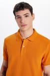 Erkek Slim Fit Dar Kesim %100 Pamuk Turuncu Polo Yaka Tişört