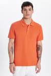 Erkek Slim Fit Dar Kesim %100 Pamuk Turuncu Polo Yaka Tişört