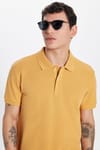 Erkek Slim Fit Dar Kesim %100 Pamuklu Hardal Renk Polo Yaka Tişört