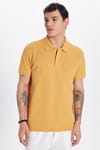 Erkek Slim Fit Dar Kesim %100 Pamuklu Hardal Renk Polo Yaka Tişört
