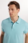 Erkek Slim Fit Dar Kesim %100 Pamuk Mavi Polo Yaka Tişört