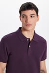 Erkek Slim Fit Dar Kesim %100 Pamuk Mürdüm Polo Yaka Tişört