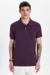 Erkek Slim Fit Dar Kesim %100 Pamuk Mürdüm Polo Yaka Tişört