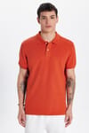 Erkek Slim Fit Dar Kesim %100 Pamuk Kiremit Polo Yaka Tişört