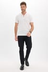 Erkek Slim Fit Dar Kesim %100 Pamuk Örme Triko Fermuarlı Beyaz Polo Yaka Tişört
