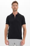 Erkek Slim Fit Dar Kesim %100 Pamuk Örme Triko Fermuarlı Siyah Polo Yaka Tişört