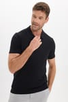 Erkek Slim Fit Dar Kesim %100 Pamuk Örme Triko Fermuarlı Siyah Polo Yaka Tişört