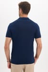 Erkek Slim Fit Dar Kesim %100 Pamuk Örme Triko Fermuarlı Lacivert Polo Yaka Tişört