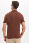Erkek Slim Fit Dar Kesim %100 Pamuk Örme Triko Fermuarlı Kahverengi Polo Yaka Tişört