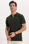 SLIM FIT KNITTED T-SHIRT POLO NECK HALF ZIPPER  TİŞÖRT
