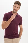 Erkek Slim Fit Dar Kesim %100 Pamuk Örme Triko Fermuarlı Bordo Polo Yaka Tişört
