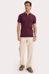 Erkek Slim Fit Dar Kesim %100 Pamuk Örme Triko Fermuarlı Bordo Polo Yaka Tişört
