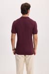Erkek Slim Fit Dar Kesim %100 Pamuk Örme Triko Fermuarlı Bordo Polo Yaka Tişört