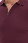 Erkek Slim Fit Dar Kesim %100 Pamuk Örme Triko Fermuarlı Bordo Polo Yaka Tişört