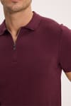 Erkek Slim Fit Dar Kesim %100 Pamuk Örme Triko Fermuarlı Bordo Polo Yaka Tişört