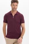 Erkek Slim Fit Dar Kesim %100 Pamuk Örme Triko Fermuarlı Bordo Polo Yaka Tişört