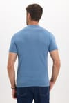 Erkek Slim Fit Dar Kesim %100 Pamuk Örme Triko Fermuarlı İndigo Polo Yaka Tişört