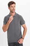 Erkek Slim Fit Dar Kesim %100 Pamuk Örme Triko Fermuarlı Füme Polo Yaka Tişört