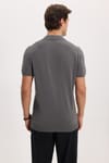 Erkek Slim Fit Dar Kesim %100 Pamuk Örme Triko Fermuarlı Füme Polo Yaka Tişört