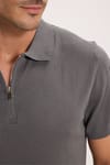 Erkek Slim Fit Dar Kesim %100 Pamuk Örme Triko Fermuarlı Füme Polo Yaka Tişört