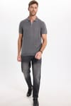 Erkek Slim Fit Dar Kesim %100 Pamuk Örme Triko Fermuarlı Füme Polo Yaka Tişört