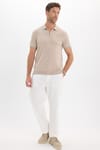 Erkek Slim Fit Dar Kesim %100 Pamuk Örme Triko Fermuarlı Füme Polo Yaka Tişört