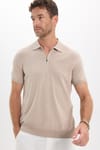 Erkek Slim Fit Dar Kesim %100 Pamuk Örme Triko Fermuarlı Füme Polo Yaka Tişört