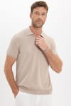 Erkek Slim Fit Dar Kesim %100 Pamuk Örme Triko Fermuarlı Füme Polo Yaka Tişört