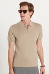 SLIM FIT KNITTED T-SHIRT POLO NECK HALF ZIPPER  TİŞÖRT