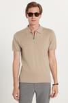 SLIM FIT KNITTED T-SHIRT POLO NECK HALF ZIPPER  TİŞÖRT