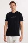 Erkek Slim Fit Dar Kesim %100 Pamuk Yumuşak Dokulu Baskılı Siyah Bisiklet Yaka Tişört