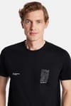 Erkek Slim Fit Dar Kesim %100 Pamuk Yumuşak Dokulu Baskılı Siyah Bisiklet Yaka Tişört
