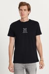 Erkek Slim Fit Dar Kesim %100 Pamuk Yumuşak Dokulu Baskılı Siyah Bisiklet Yaka Tişört