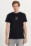 Erkek Slim Fit Dar Kesim %100 Pamuk Yumuşak Dokulu Baskılı Siyah Bisiklet Yaka Tişört