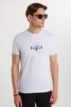 Erkek Slim Fit Dar Kesim %100 Pamuk Yumuşak Dokulu Baskılı Beyaz Bisiklet Yaka Tişört