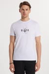 Erkek Slim Fit Dar Kesim %100 Pamuk Yumuşak Dokulu Baskılı Beyaz Bisiklet Yaka Tişört
