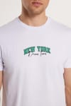 Erkek Slim Fit Dar Kesim %100 Pamuk Yumuşak Dokulu Baskılı Beyaz Bisiklet Yaka Tişört