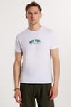 Erkek Slim Fit Dar Kesim %100 Pamuk Yumuşak Dokulu Baskılı Beyaz Bisiklet Yaka Tişört