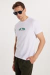 Erkek Slim Fit Dar Kesim %100 Pamuk Yumuşak Dokulu Baskılı Beyaz Bisiklet Yaka Tişört