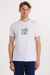 Erkek Slim Fit Dar Kesim %100 Pamuk Yumuşak Dokulu Baskılı Beyaz Bisiklet Yaka Tişört