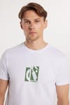 Erkek Slim Fit Dar Kesim %100 Pamuk Yumuşak Dokulu Baskılı Beyaz Bisiklet Yaka Tişört